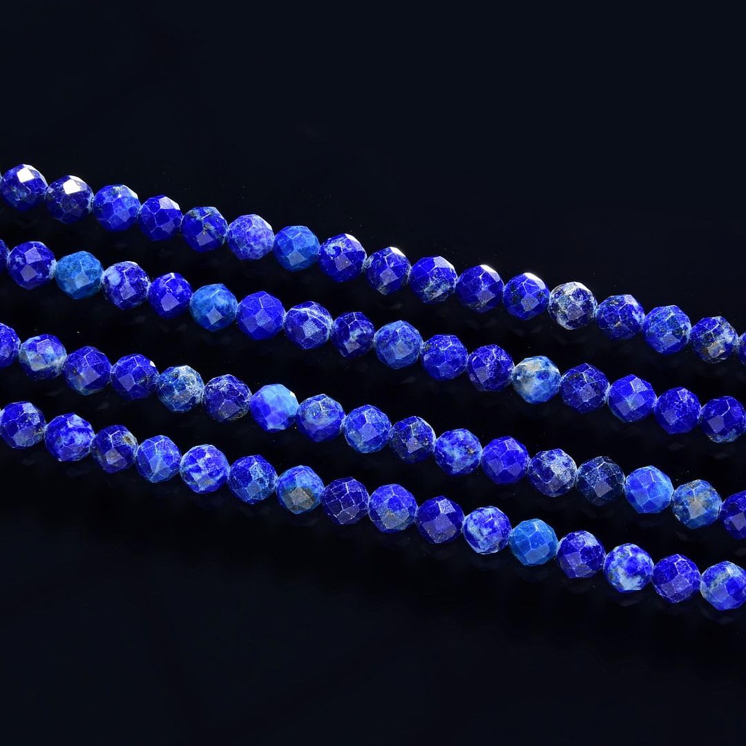 Adabele 30 Inch Natural Blue Lapis Lazuli Healing Gemstone 4mm (0.16 Inch) Tiny Small Faceted Round Loose Beads Stone Spacer (140-160pcs) for Craft Jewelry Making GK4-4