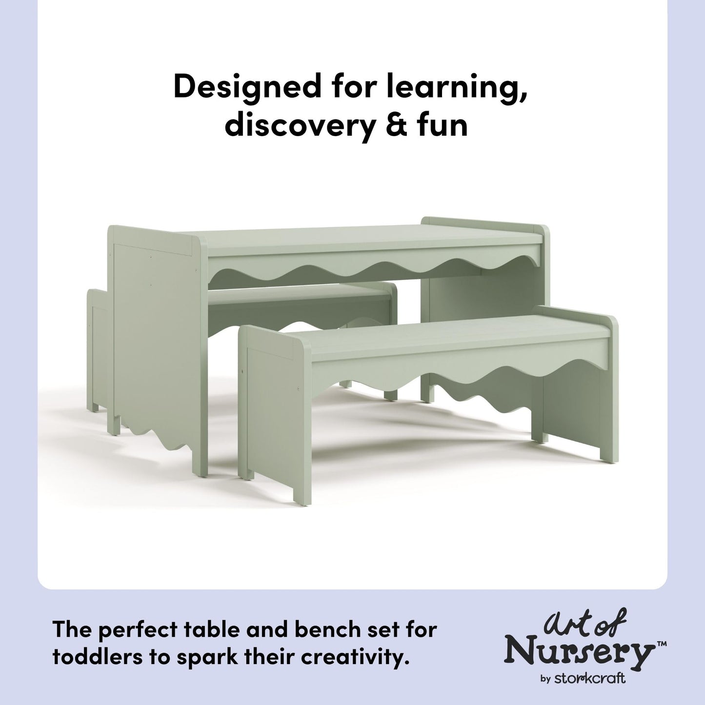 Storkcraft Casablanca Montessori Indoor Kids Table & Bench Set – Premium Kids Activity Table and Bench Set, Toddler Furniture for Crafts and Snack Time, Durable & Easy-to-Clean Surface (Sage)