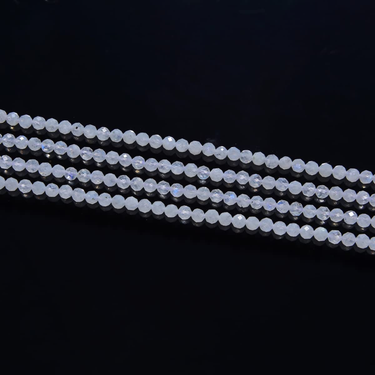Adabele 15 Inch Natural Blue Flash Moonstone Healing Gemstone 4mm (0.16 Inch) Tiny Small Faceted Round Loose Beads Stone Spacer (75-85pcs) for Craft Jewelry Making GK4-7