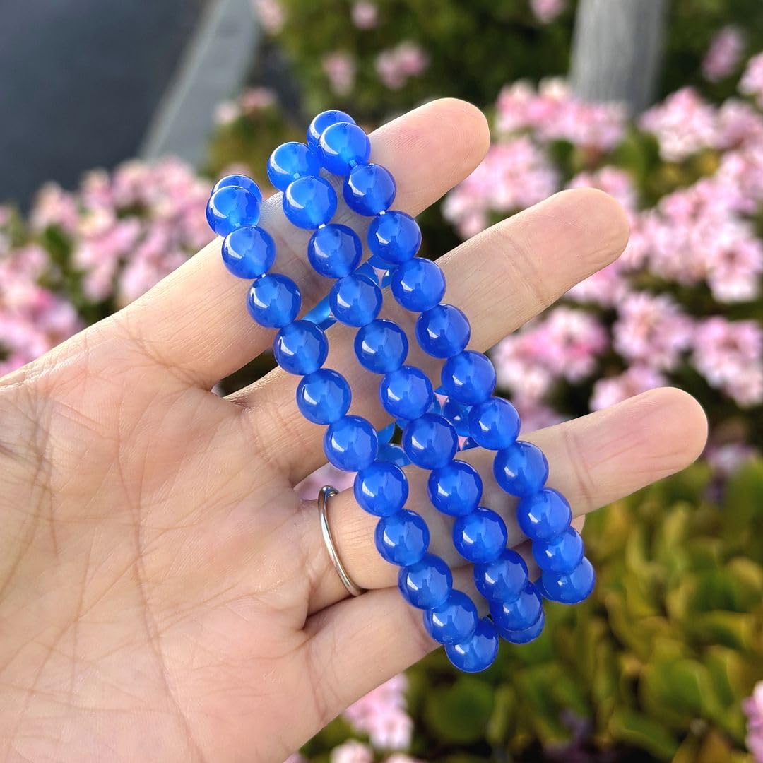 Adabele Real Natural Blue Agate Gemstone Beaded Bracelet 7.5 inch Stretch Chakra Healing Crystal Stone Jewelry Women Mom Gift (Unisex) GB8-B18