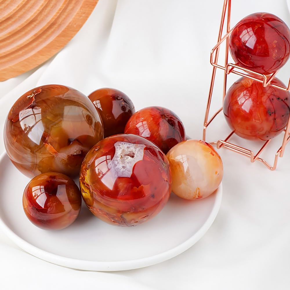 JIC Gem Large Red Agate Crystal Ball 4 inch(100mm) Round Healing Crystals Decorative Sphere with Wooden Stand Meditation Witchcraft Home Decor
