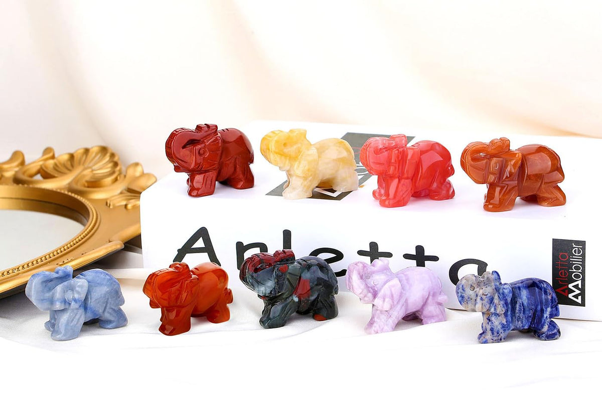 QINJIEJIE Blue Aventurine Crystals Elephant Decor Cute Desk Stones Polished Figurine Natural Gemstones Luck Decoration Home Room Office Pocket Hippie Decor Meditation Spiritual Gift for Women