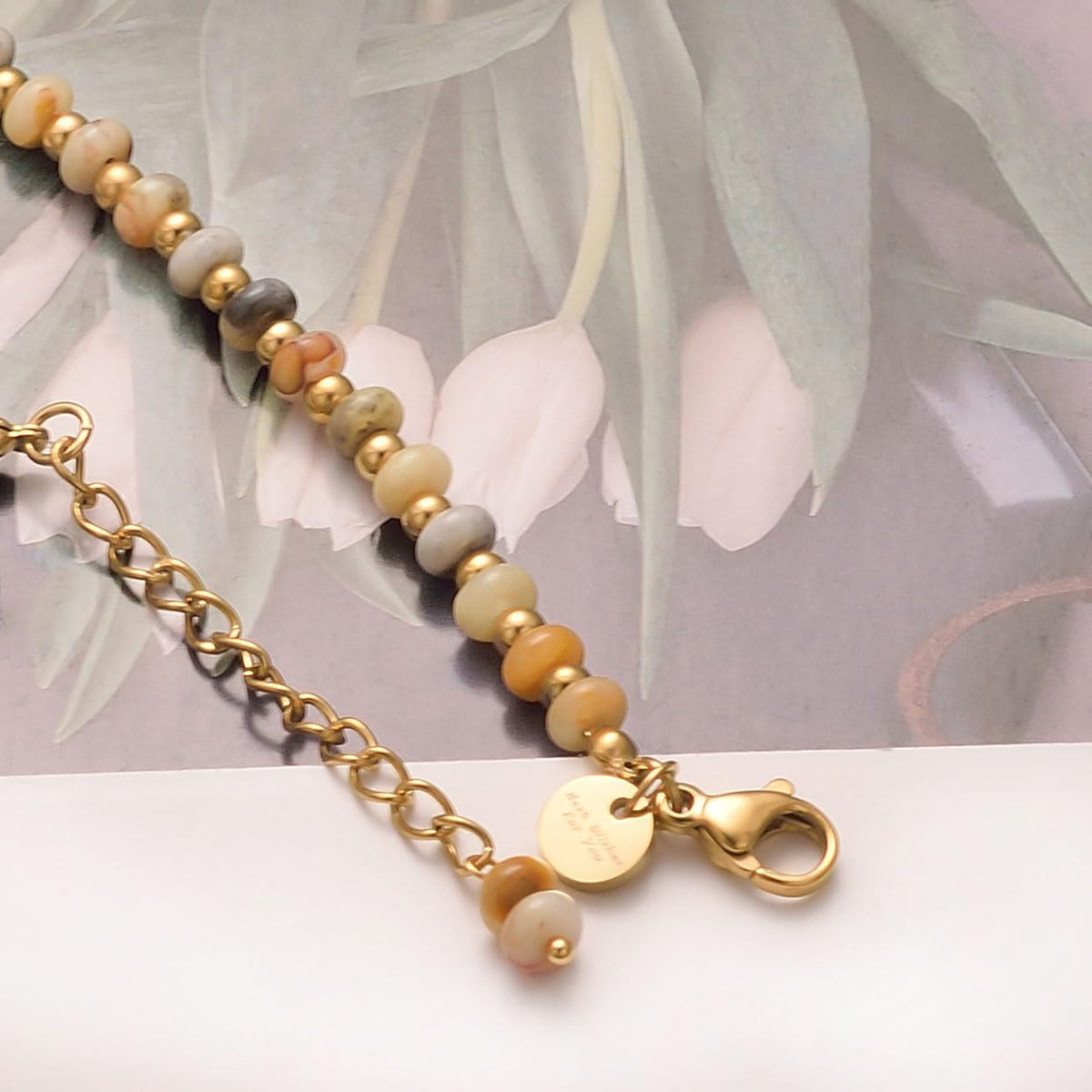 vissen Agate Natural Stone Beaded Bracelets for Women Gold Plated Bracelet Adjustable Personalised Jewellery