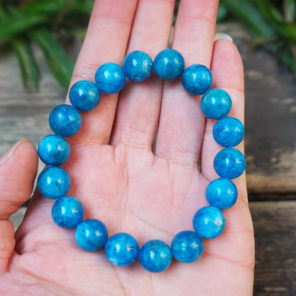 TaHLga 10mm Blue Apatite Crystal Bracelet for Women Men | Natural Throat Chakra Stone | Weight Management & Manifestation | Fits for 7-7.5" Medium Wrist Size
