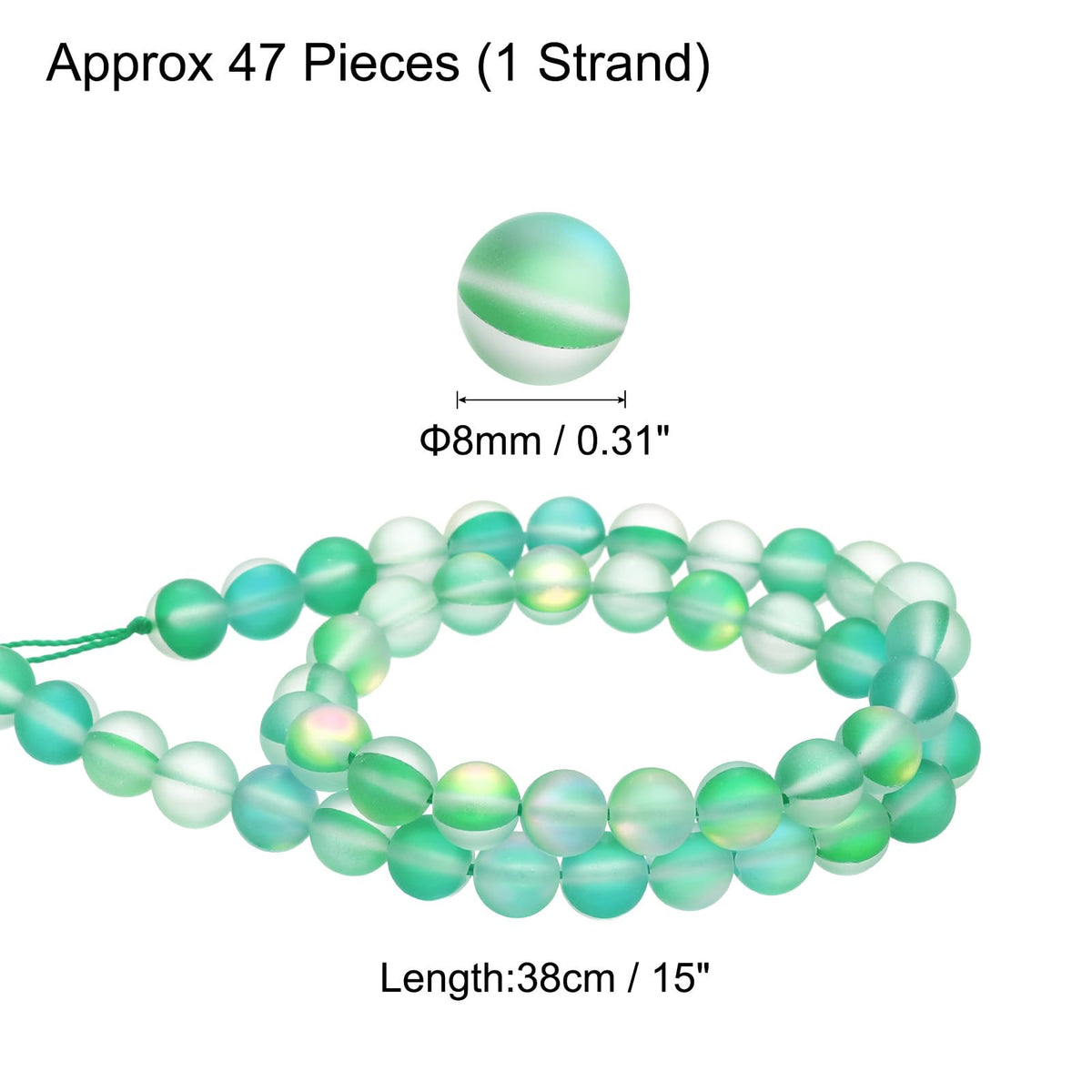 uxcell Matte Crystal Glass Beads 8mm Synthetic Frosted Shining Semi-Precious Round Loose Beads Synthetic Moonstone for Jewelry Making DIY Bracelet, Green