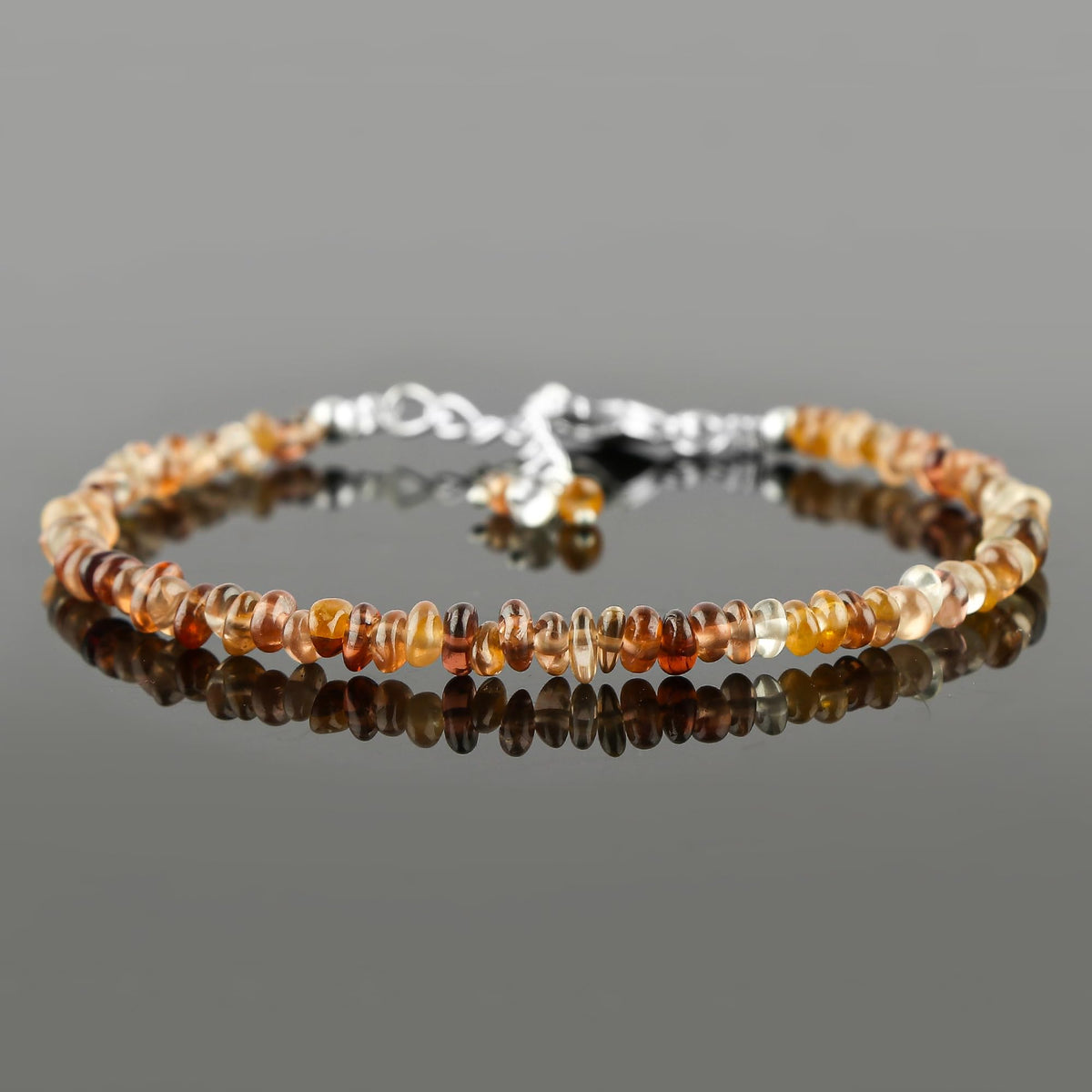 CRYSTALINES Natural Champagne Zircon Gemstones Bracelets, Polished Stones, Handmade, Crystals Dainty Jewelry, Birthstone, Beaded Bracelet, Silver Plated, Adjustable Chain 7+1inch, Women Bracelet
