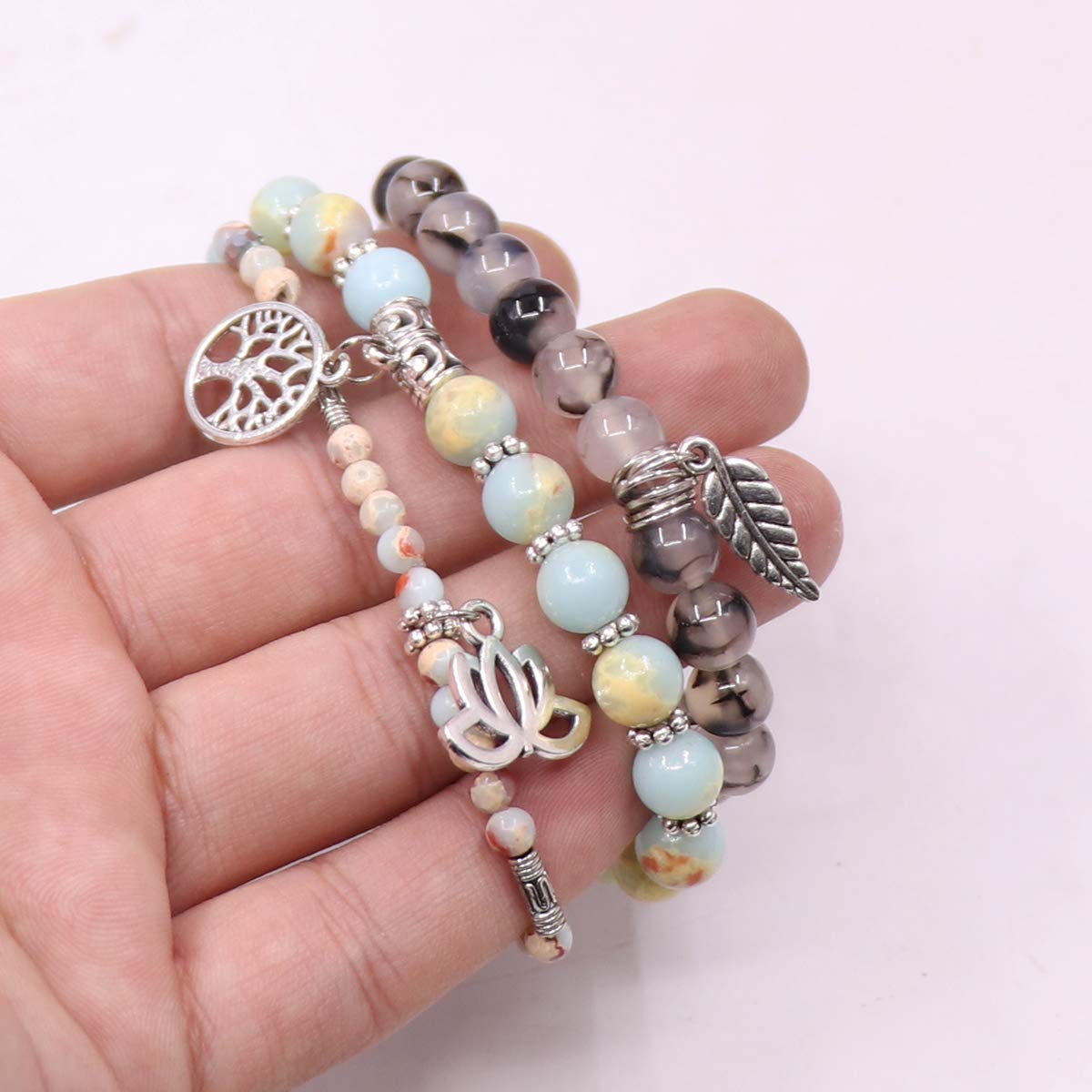 UEUC Tree of Life Yoga Healing Stone Bracelets,Multilayer Lotus Chakra Stone Reiki Bracelet Sets,Anxiety Crystal Natural Stone,for Women Stress Relief