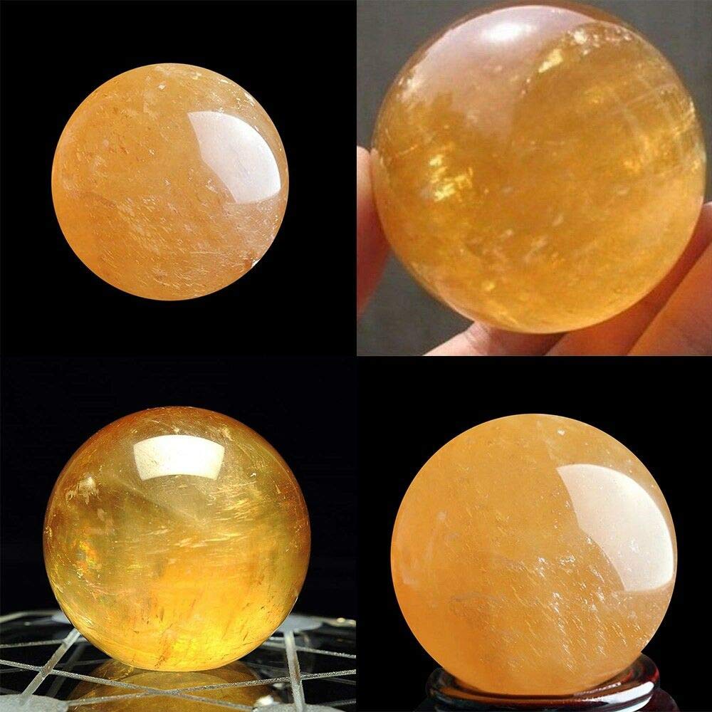 Wixine 1Pcs 40mm Yellow Citrine Quartz Crystal Sphere Ball Healing Gemstone