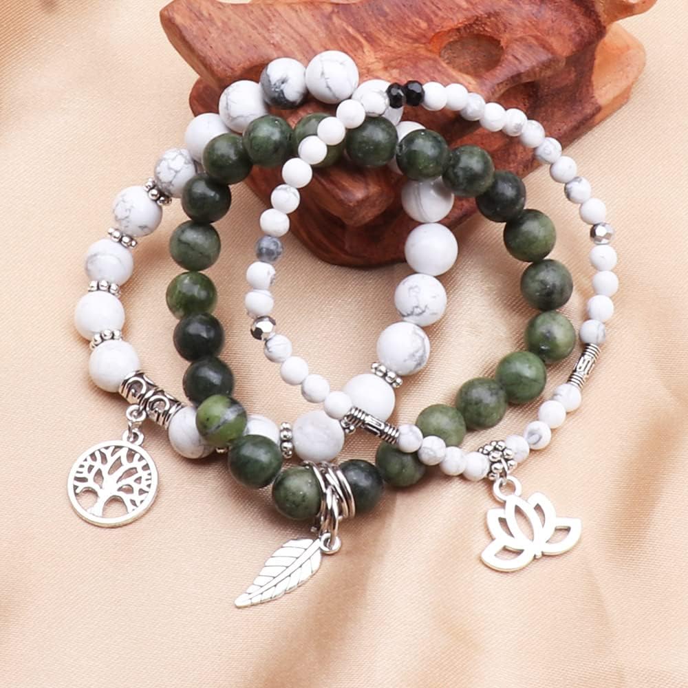 UEUC Tree of Life Yoga Healing Stone Bracelets,Multilayer Lotus Chakra Stone Reiki Bracelet Sets,Anxiety Crystal Natural Stone,for Women Stress Relief(#170)