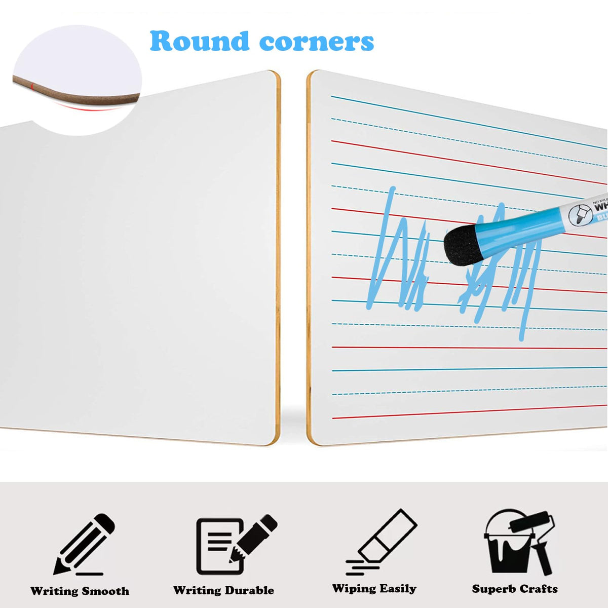 2 Pack 9"x12" Dry Erase Boards Mini Whiteboards with Lines for Kids, Double Sided Small Dry Erase Lapboard, for Students, Education Teacher Classroom, Mini Portable Drawing Learning White Boards