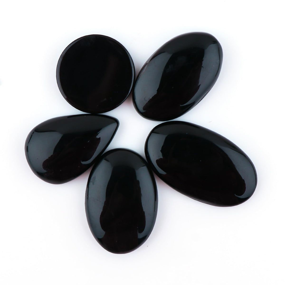 CRYSTALINES 5pcs, Genuine Black Onyx Gemstone, Bulk Flatback Cabochon Stone, Chakra Healing Crystal Lot, Wholesale Loose Supplies for DIY Jewelry Making, Wire Wrapping, Gem Collection