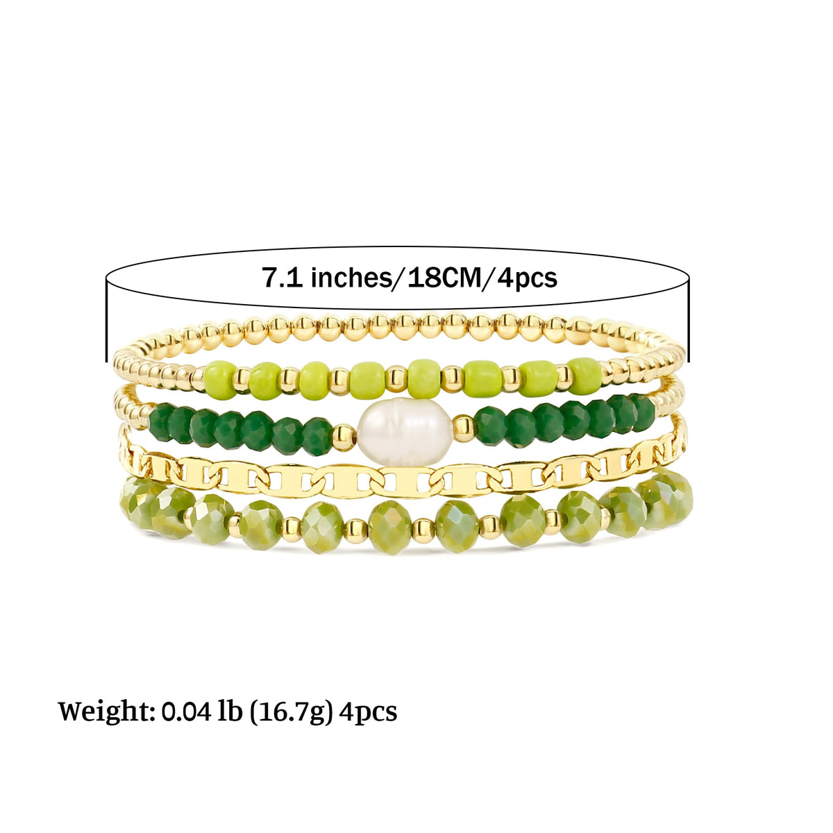Gold Bracelets for Women Green Crystal Multiple Layered Stackable Wrap Beaded Bangle Set Coffee Bean Chain Trendy Jewelry