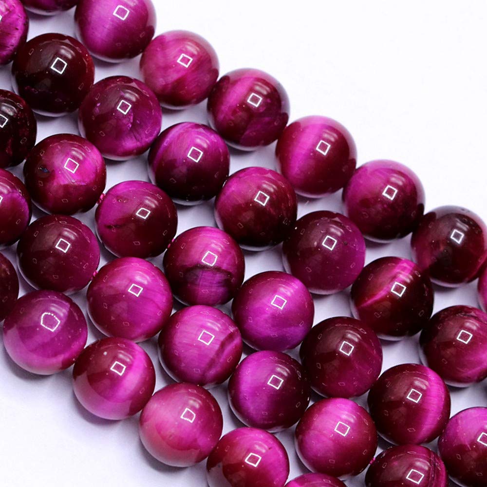 PLTbeads Natural Gemstone Loose Beads Smooth Round Approxi 15 inch DIY Bracelet Necklace for Jewelry Making (6mm, Pink Tiger Eye)