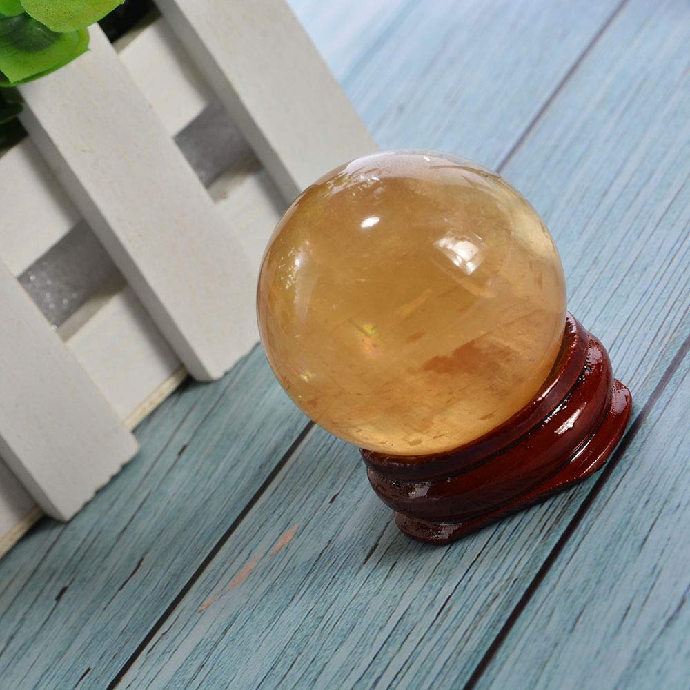Wixine 1Pcs 40mm Yellow Citrine Quartz Crystal Sphere Ball Healing Gemstone