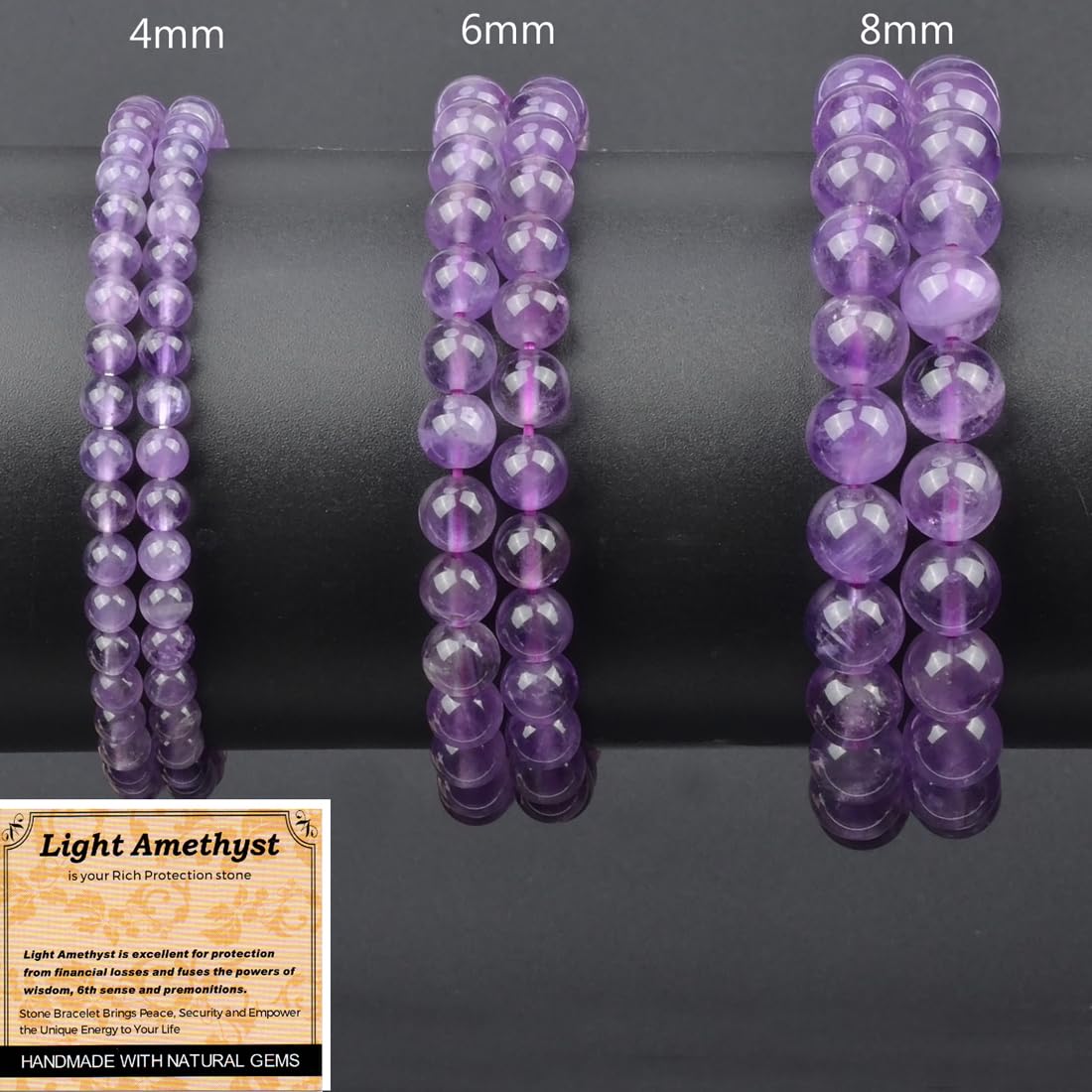 MASSIVE BEADS Light Amethyst - Rich Protection - Handmade Handmade Yoga Stretch Elastic Bracelet Natural Stone Crystal Healing Power Energy Gifts for Unisex Adult 4mm