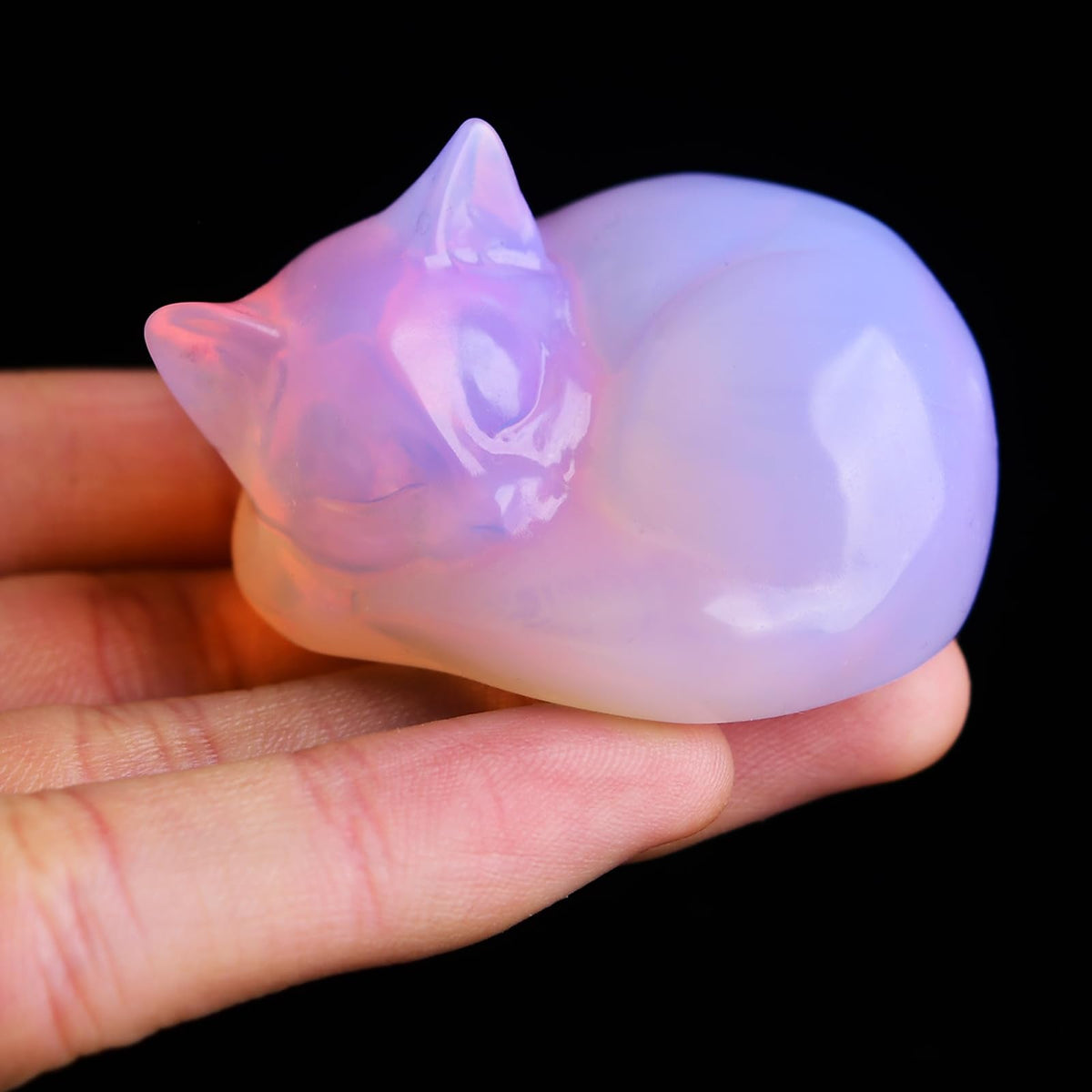 Ytbeoxk 2.1 Inch Opal Cat Crystals Statue cat Sleeping Decor Healing Crystal Cute Kitten Figurines Hand Carved Stone Energy Gemstones for Luck Statue in Home and Office Meditation for Cat Lover