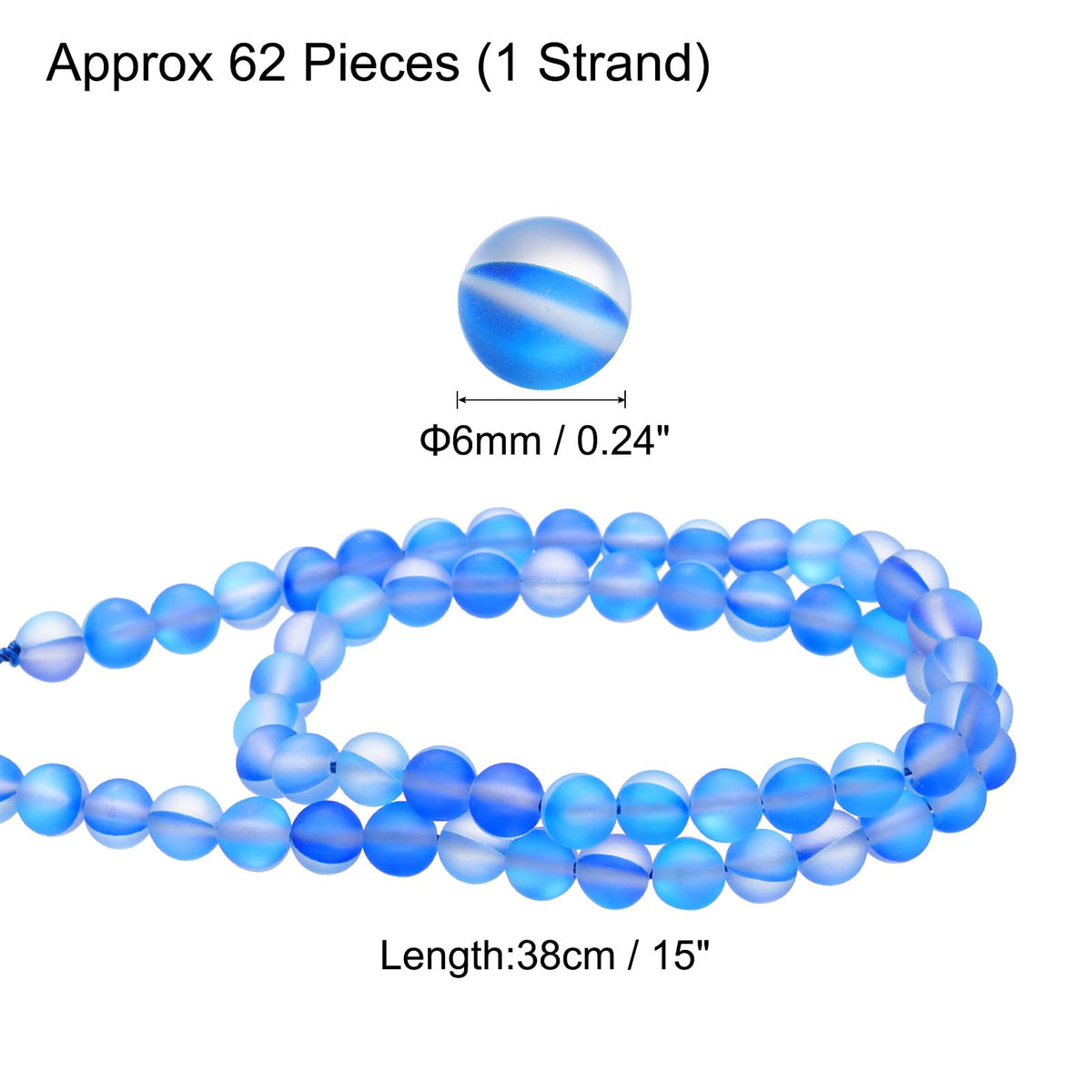 uxcell Matte Crystal Glass Beads 6mm Synthetic Frosted Shining Semi-Precious Round Loose Beads Synthetic Moonstone for Jewelry Making DIY Bracelet, Blue