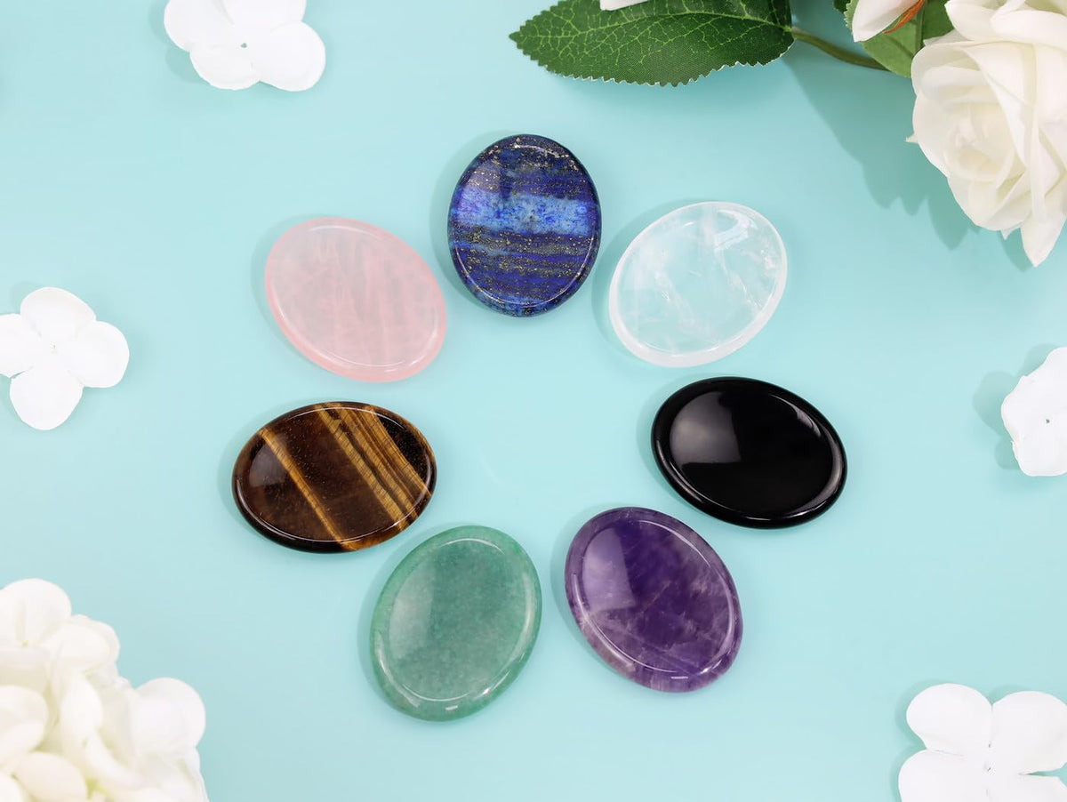 NUKAYAI Thumb Worry Stone Amethyst Crystal Rock Crystals and Healing Stones Oval Natural Fidget Meditation Accessories Gemstones Trinkets Pocket Stress Relief Gifts Anxiety Relief Items for Women Men