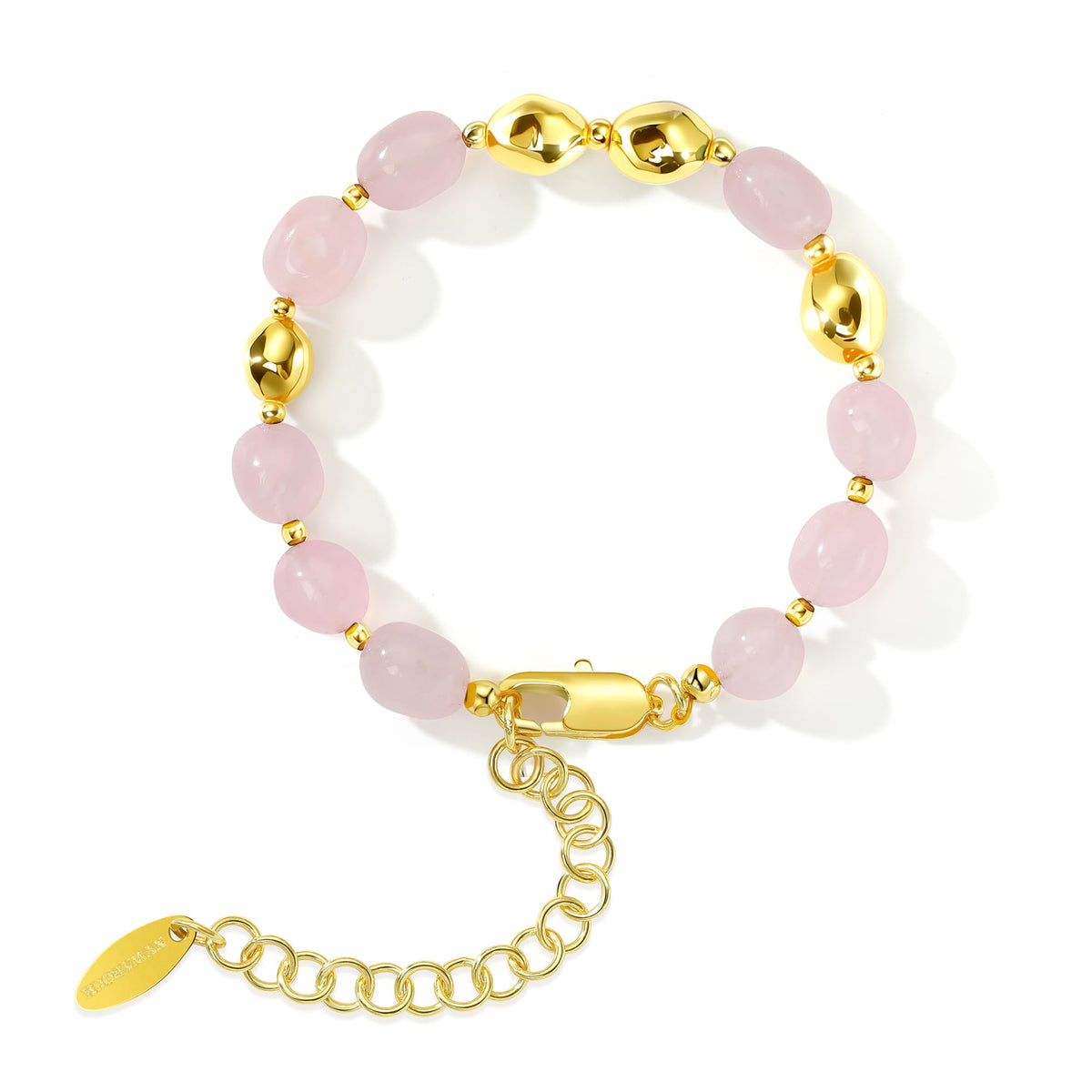 NVWAROCK Beaded Bracelet for Women, Gemstone Bracelet, 14K Gold Plated Stackable Handmade Oval Stone Bracelet Jewelry Gift - Pink