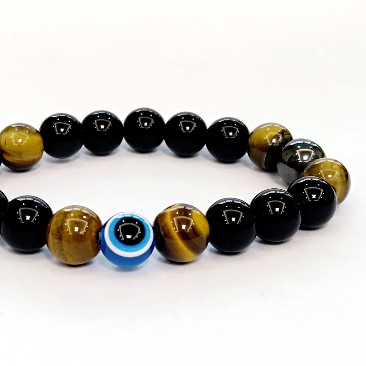 WEFRIN Evil Eye with Hematite Black Obsidian Tiger Eye Stone Triple Protection Bracelets for Men Women, Crystal Stone Bracelet Bring Luck Prosperity and Happiness Jewelry
