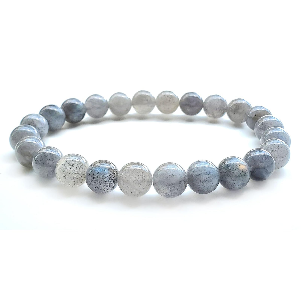 chengmu 8mm Grey Moonstone Stretch Bracelet Round Stone Beads Semi Gemstone for Crystal Beaded Elastic Bracelet 7.5"