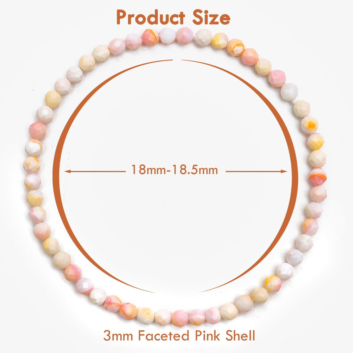 BONNY BOXX Natural Genuine Gemstone Faceted Round Beads Bracelets, 3mm Adjustable Stretchy Tiny Faceted Pink Shell Bracelet, Healing Crystal Reiki Chakra Dainty Jewelry Fashion Gifts