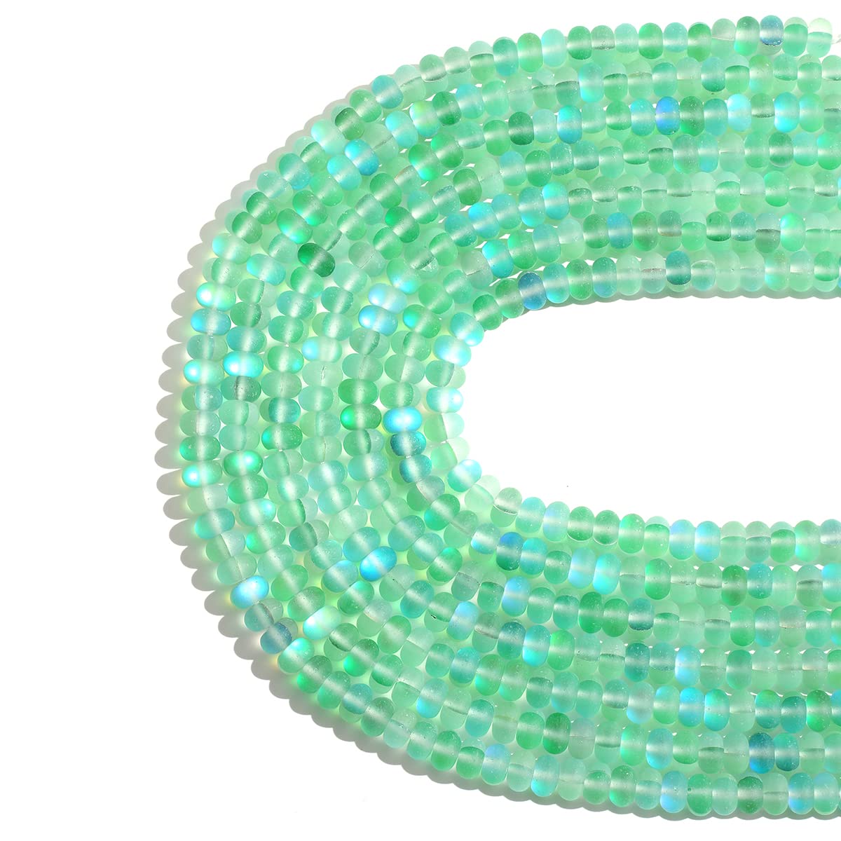 5x8mm Green Matte Aurora Crystal Glass Beads Loose Rondelle Disc Beads Frosted Moonstone for Jewelry Making