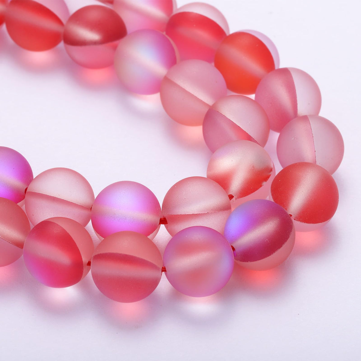 uxcell Matte Crystal Glass Beads 8mm Synthetic Frosted Shining Semi-Precious Round Loose Beads Synthetic Moonstone for Jewelry Making DIY Bracelet, Red