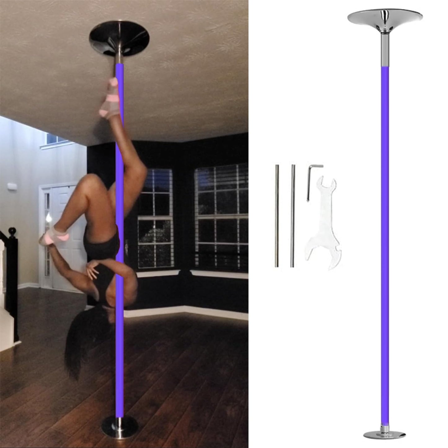 Portable Spinning Dance Pole - Purple Silicone, Adjustable 7.5-9.8 ft Stripper Pole for Home, Professional & Beginner Use, Perfect for Parties & Clubs, Complete Kit