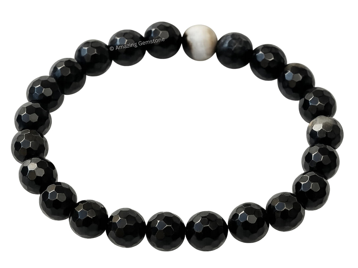Amazing Gemstone Black Hakik Bracelet for Women - Chakra Mens Bracelet Protection Crystals and Healing Stones - Faceted Beaded Blessing Bracelet Spiritual Meditation Gift Christmas Stocking Stuffers