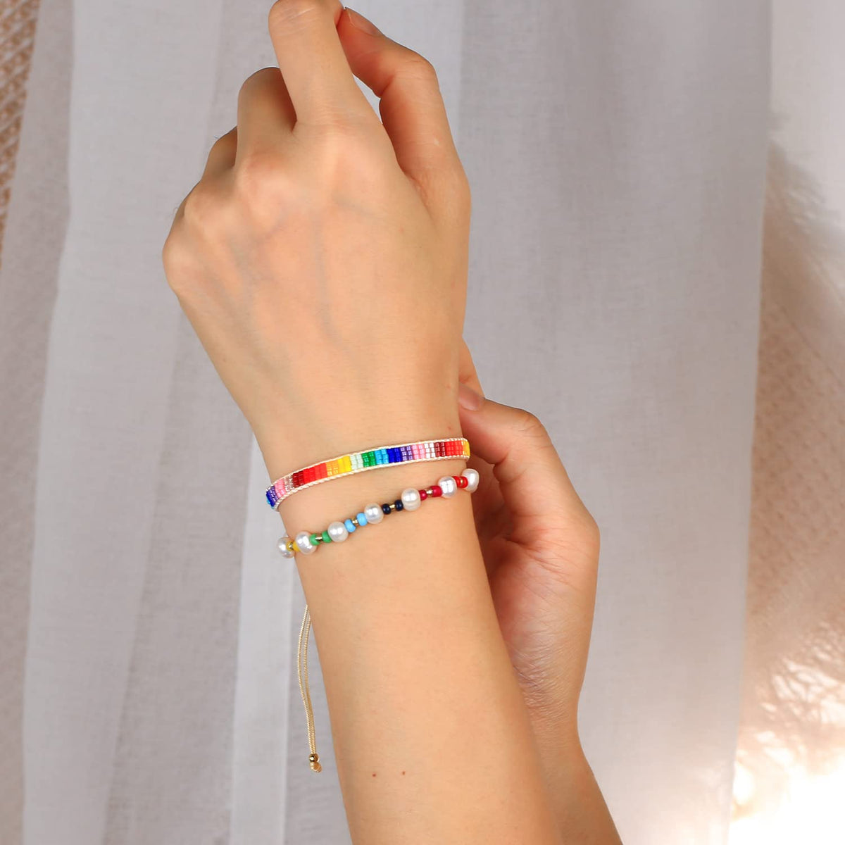 KELITCH Women Stretch Bracelets Pearl Beads Strand Bracelets Fashion Jewelry
