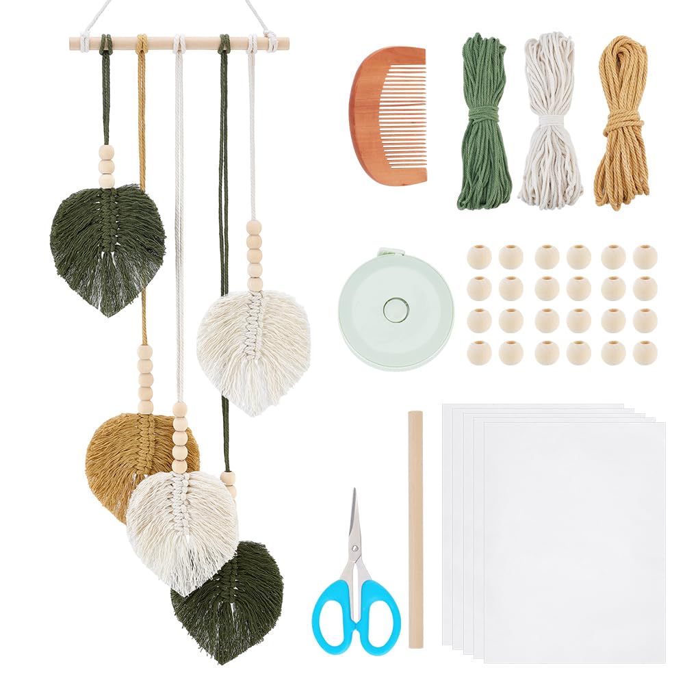 FREEBLOSS DIY Macrame Leaf Wall Hanging Kit Boho Leaves Wall Decor Handmade Macrame Tapestry Wall Art for Home Decoration Bedroom Living Room, with Instruction