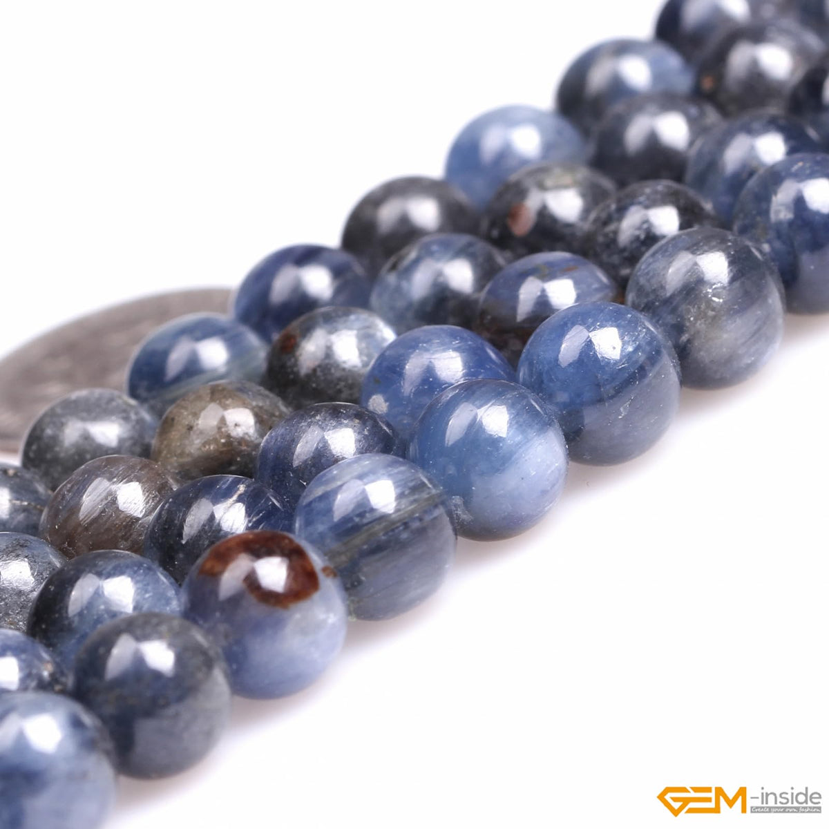 GEM-Inside Natural 8mm Blue Kyanite Gemstone Round Smooth Loose Beads Crystal Energy Stone Power for Jewelry Making 15"
