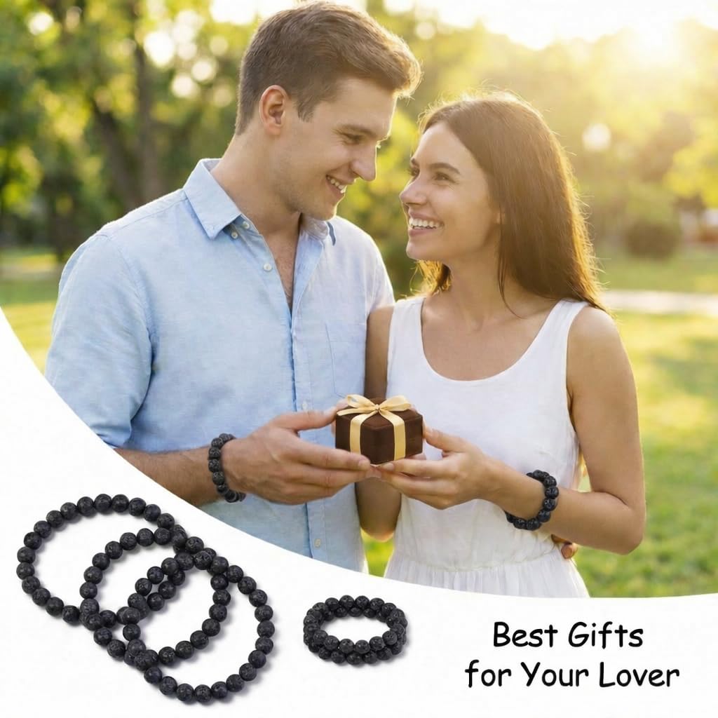 Yochus 45pcs Volcanic Rock/Black Lava Rock Beads，8mm Healing Power Natural Stone Round Loose Beads for Jewelry Making Earring Necklace DIY Crafts