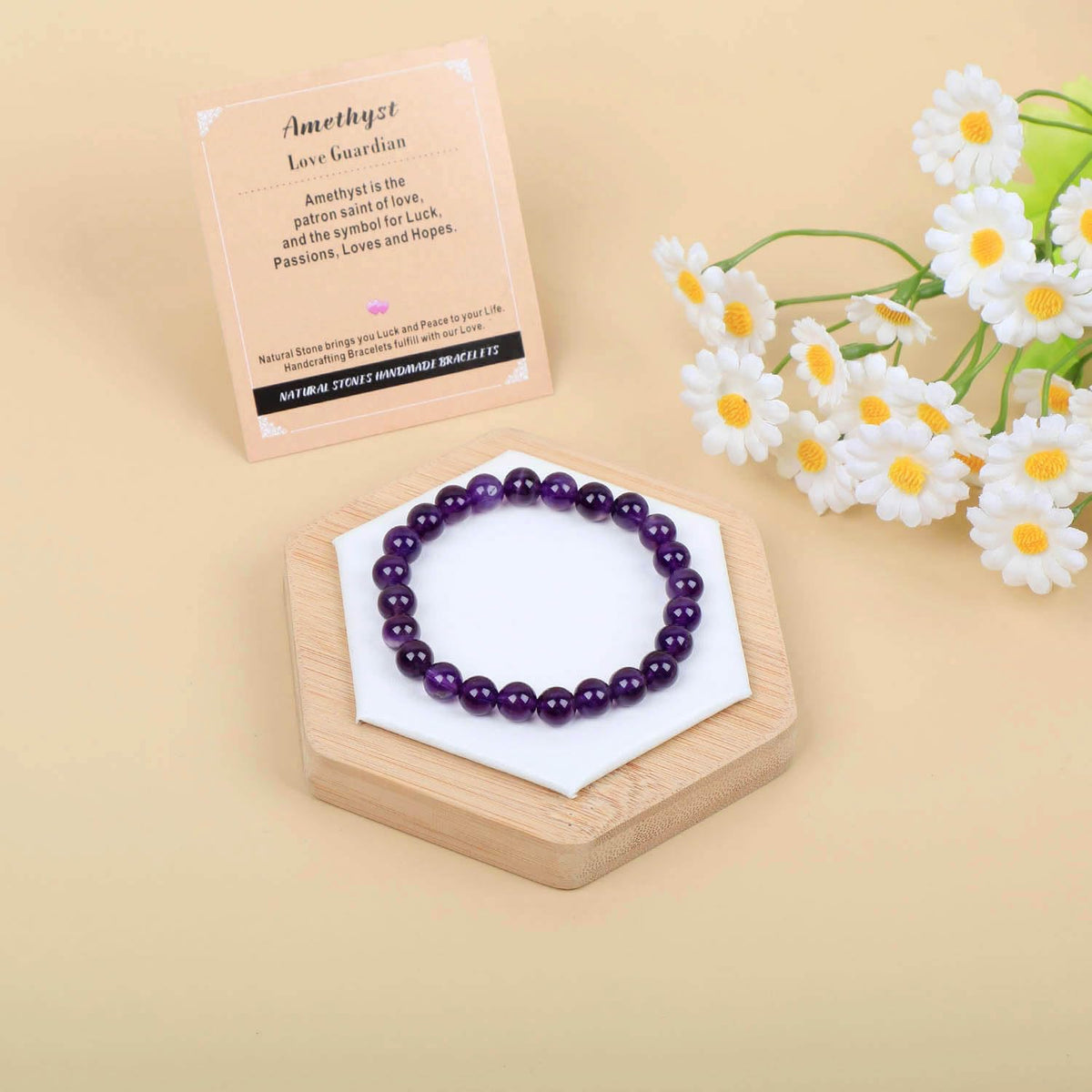 AD Beads Handmade Gemstone Stretch Elastic Bracelet Crystal Healing Reiki Nature's Beauty and Spiritual Essence Unisex (4mm, Amethyst (Love Guardian))