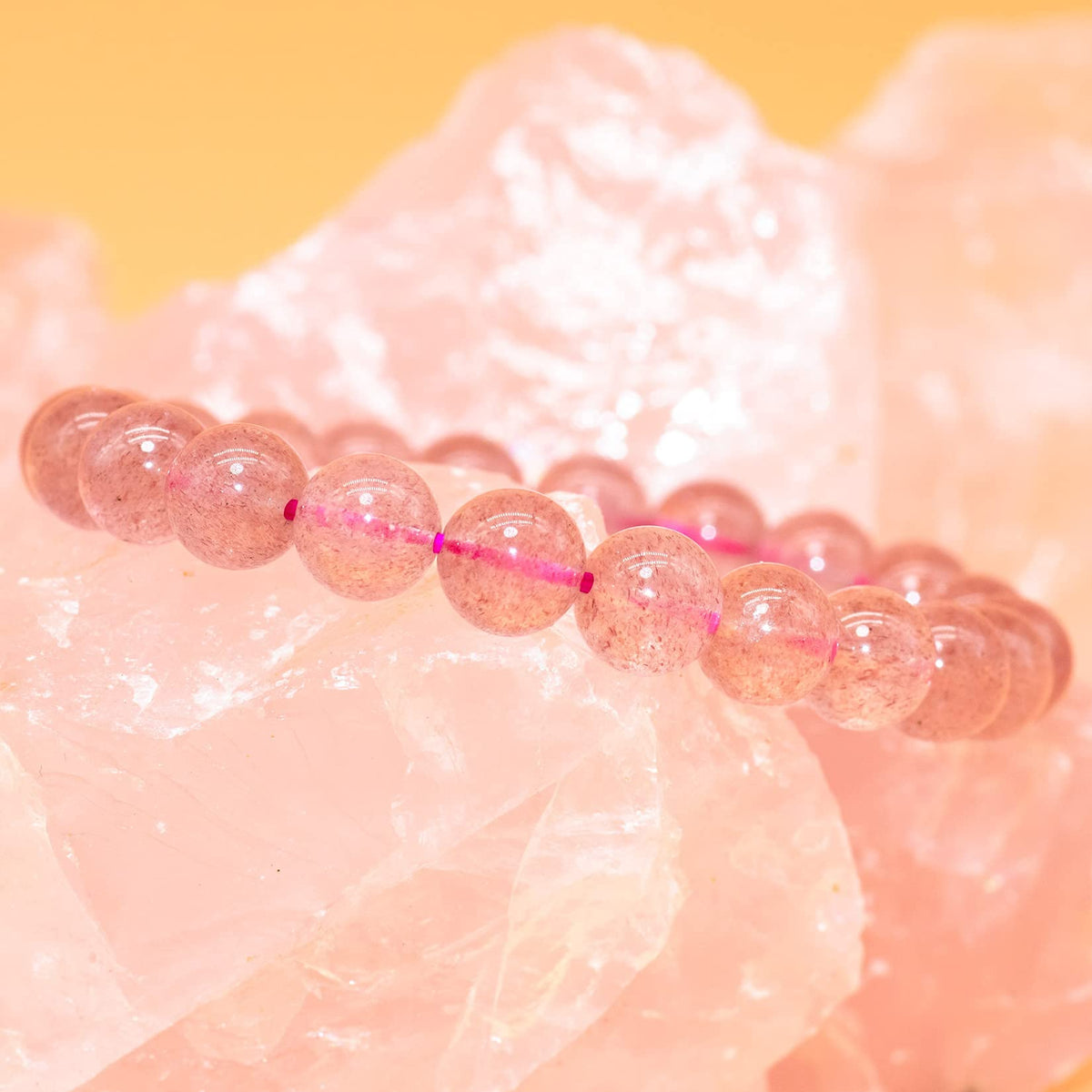 DAZCOLO 8mm Natural Gemstone Stretch Bracelet, Handmade Unisex Crystal Bracelets for Meditation, Yoga, Spiritual Healing & Positive Energy (Strawberry quartz)