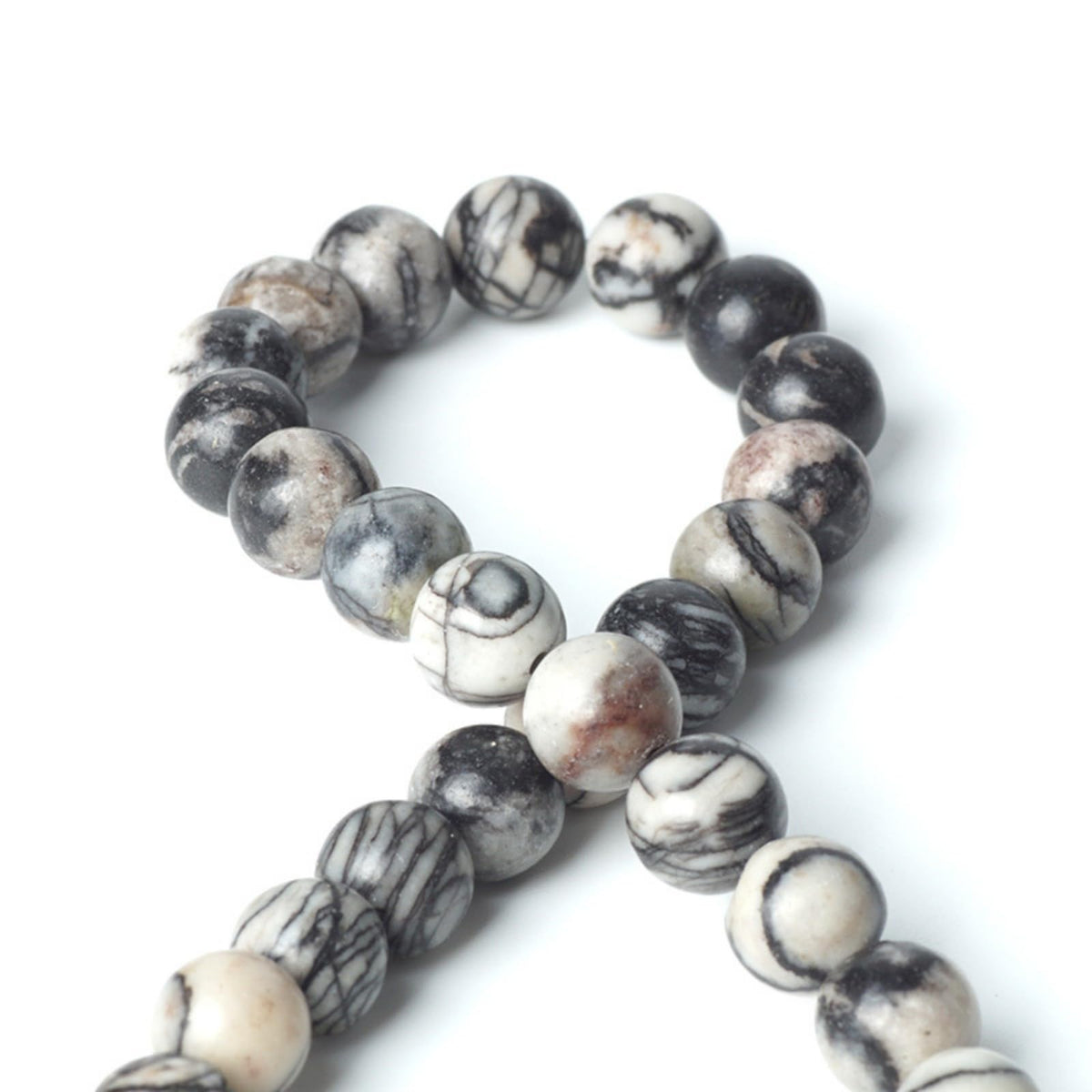 100Pcs Natural Stone 6mm Black Network Round Loose Gemstone Energy Healing Beads Hole Size 1mm DIY Smooth Beads for Bracelet Necklace Earrings Jewelry Making