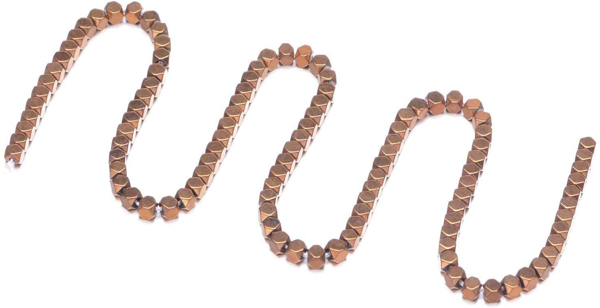 AD Beads Natural Hematite Gemstone Faceted Square Cube Loose Beads 16" (6x6mm, Metallic Copper)