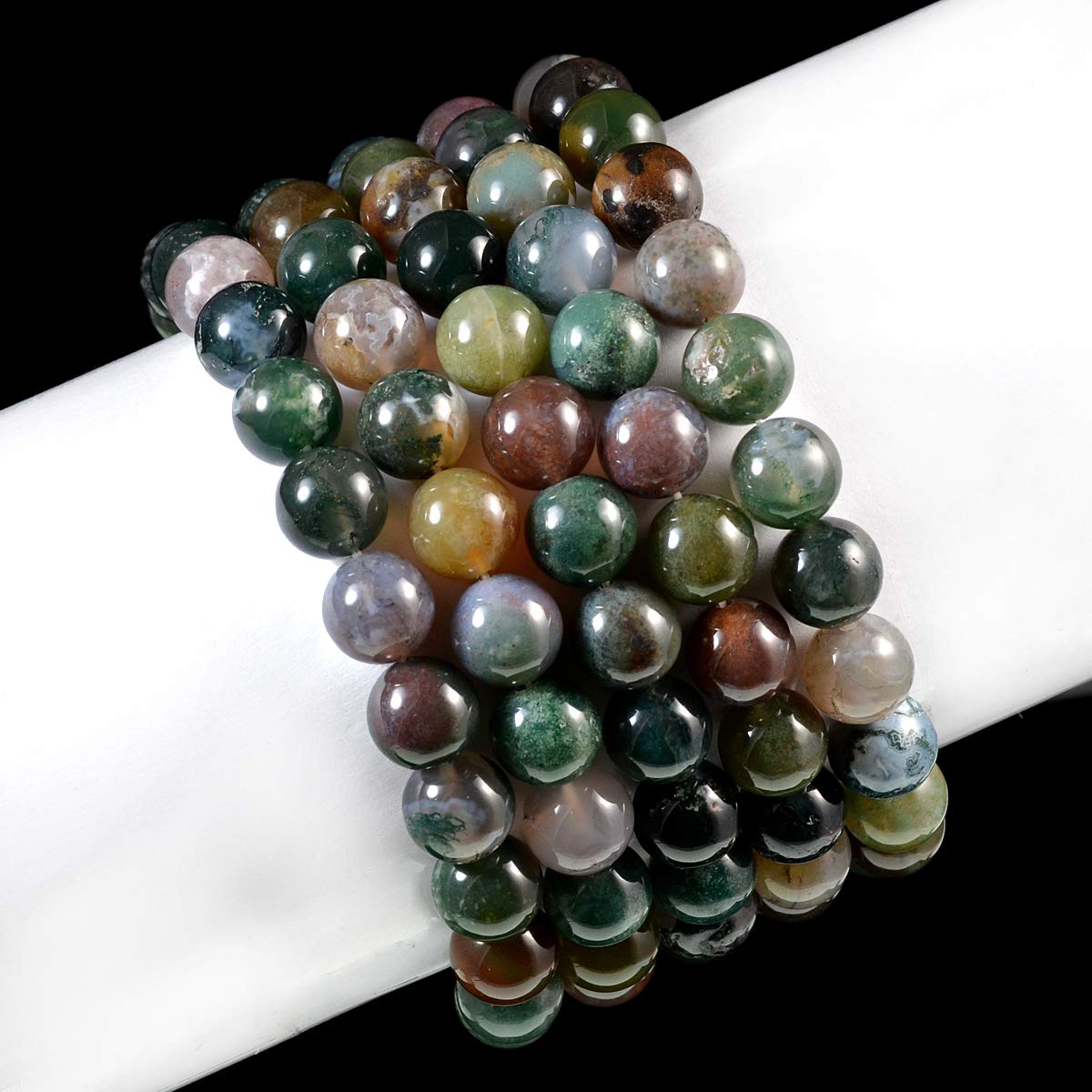 AD Beads Natural Gemstone Round Beads Stretch Bracelet Healing Reiki 10mm (Indian Agate)