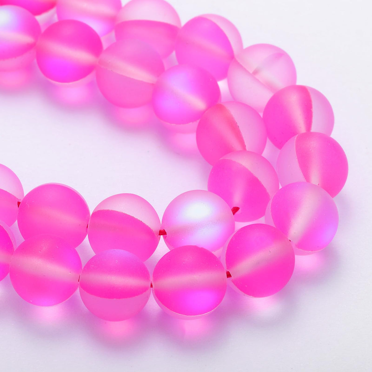 uxcell Matte Crystal Glass Beads 10mm Synthetic Frosted Shining Semi-Precious Round Loose Beads Synthetic Moonstone for Jewelry Making DIY Bracelet, Light Red