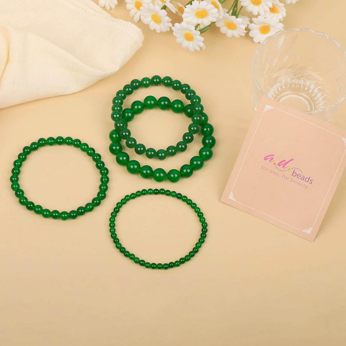 AD Beads Handmade Gemstone Stretch Elastic Bracelet Crystal Healing Reiki Nature's Beauty and Spiritual Essence Unisex (4mm, Green Jade (Heart Opening))