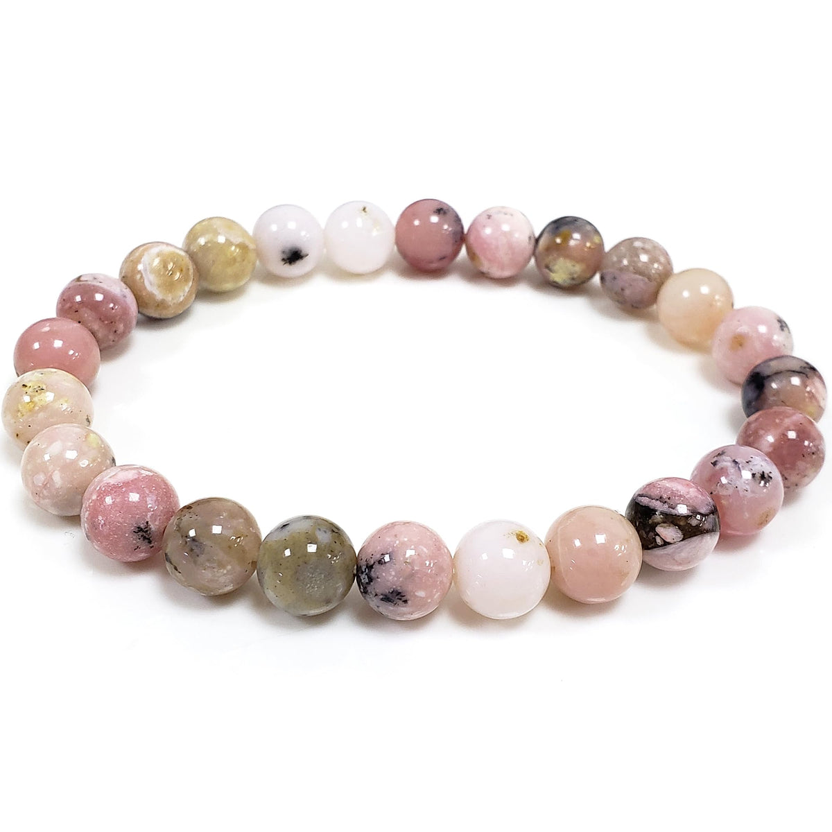 chengmu 8mm Pink Opal Stretch Bracelet for Women Round Beads Semi Gemstone for Crystal Elastic Beaded Bracelet 7.5"