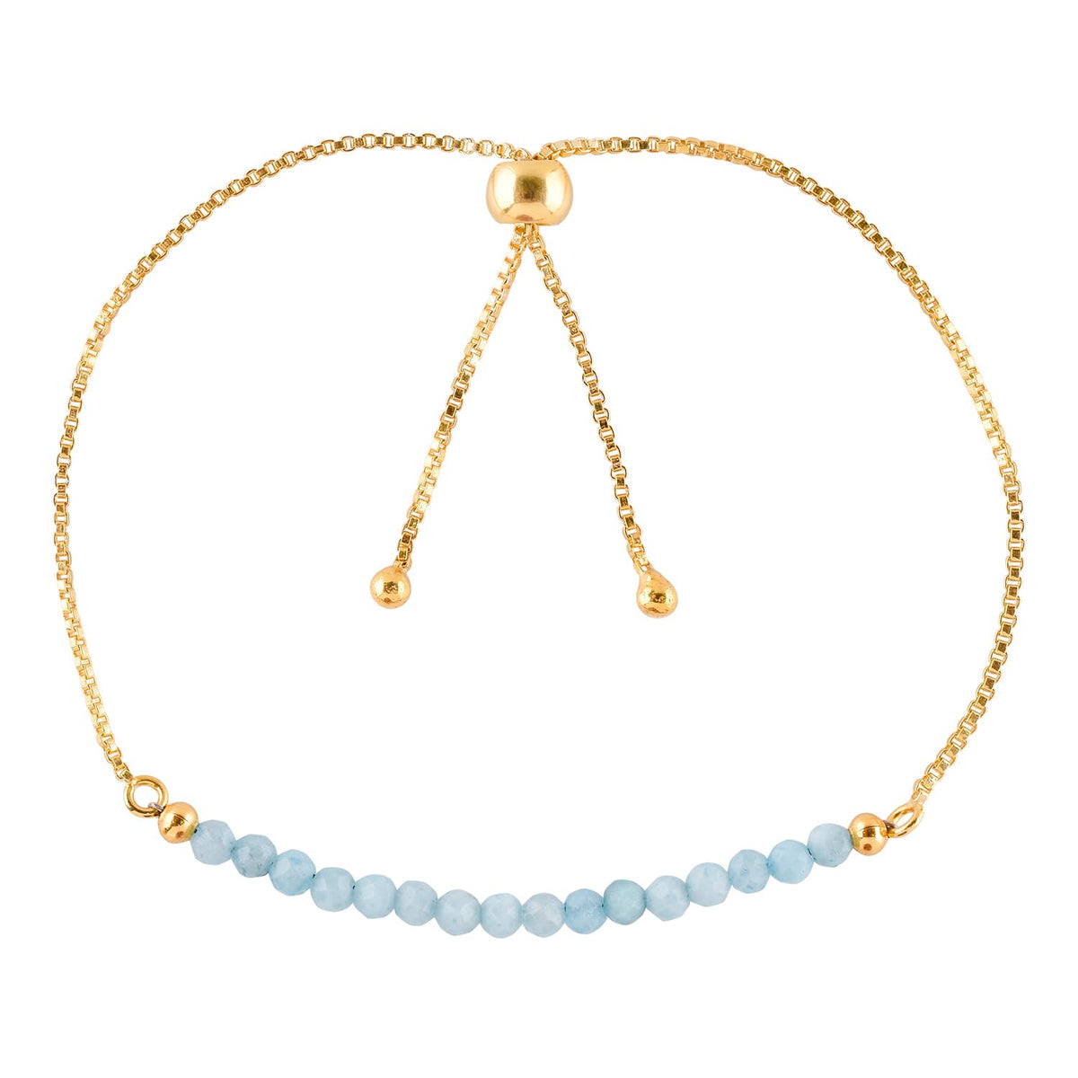 InfinityGemsArt Larimar Bracelets For Women, Natural Birthstone Jewelry Blue Beads Beaded Stone Bolo Slider Crystals Gemstones Jewelry, 14K Gold Plated Adjustable Chain, Valentines Day Gifts For Her