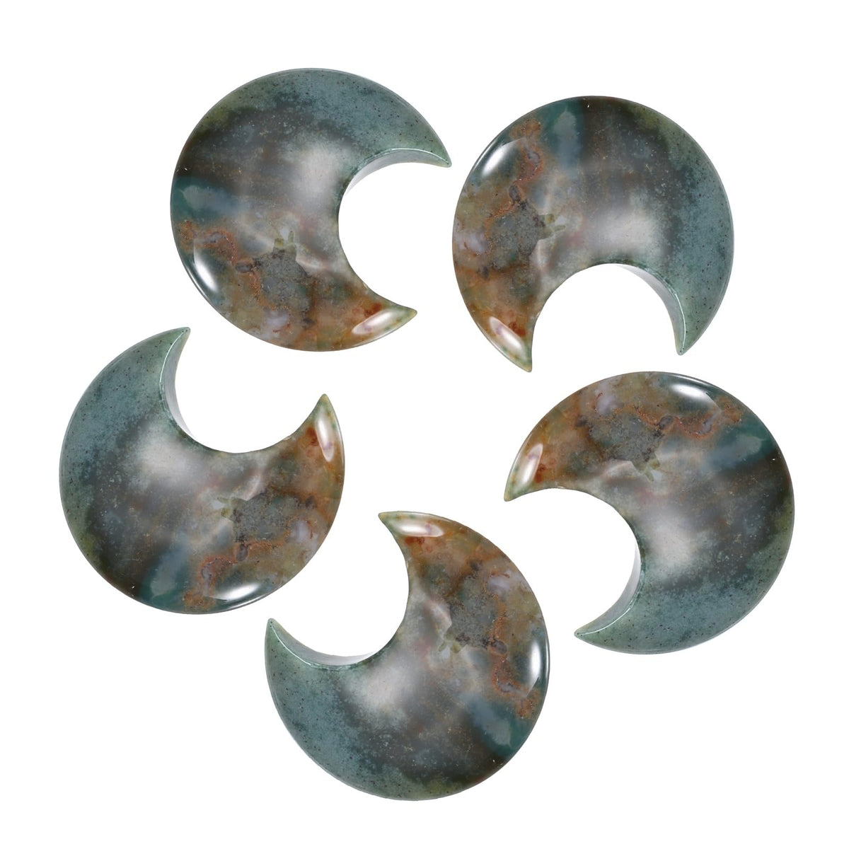 MECCANIXITY 5 Pcs Moon Crystal Worry Stone, 1.2 Inch Length Natural Bloodstone Moon Gemstone Bulk, Carved Pocket Stones for Meditation Balancing Pendant Decor