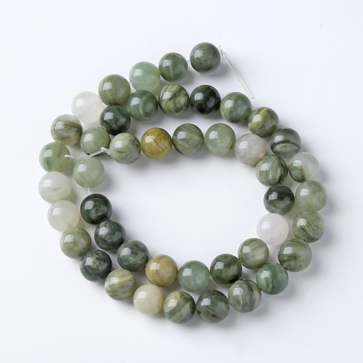 45pcs 8mm Natural Green Hair Quartz Stone Beads for Jewelry Making DIY Bracelet Necklace Accessories 15" Energy Healing Power Round Stone Beads(8mm, Green Hair Quartz)