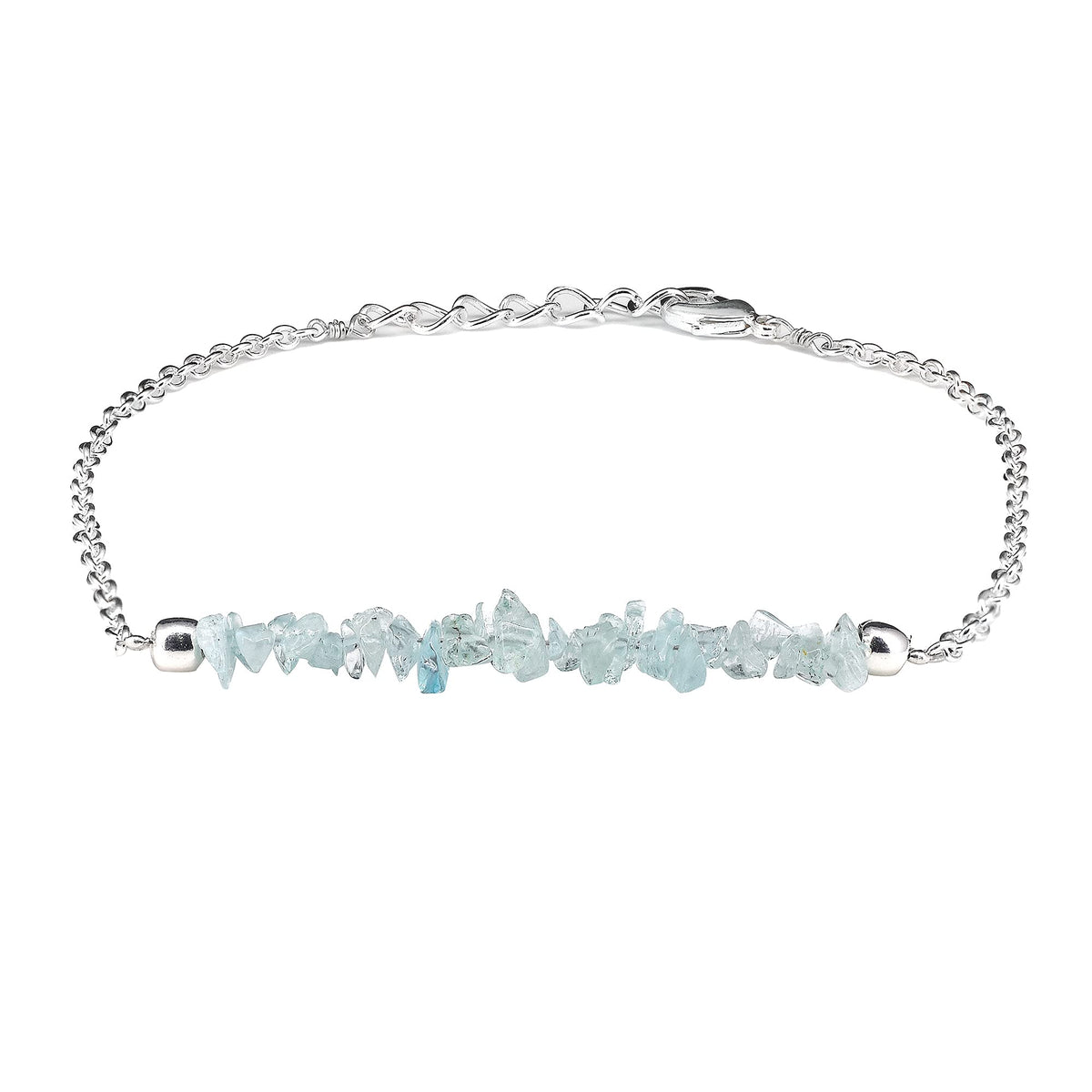 Gempires Natural Gemstone Chip Bar Bracelet for Women, Crystal Healing Bracelet, Multiple Gemstone Options, Adjustable Yellow Gold Plated Chain (7” + 1” Extender), Dainty Stackable Jewelry Gift for Her (Aquamarine)