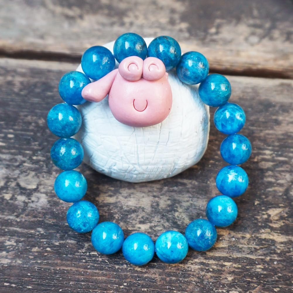 TaHLga 10mm Blue Apatite Crystal Bracelet for Women Men | Natural Throat Chakra Stone | Weight Management & Manifestation | Fits for 7-7.5" Medium Wrist Size
