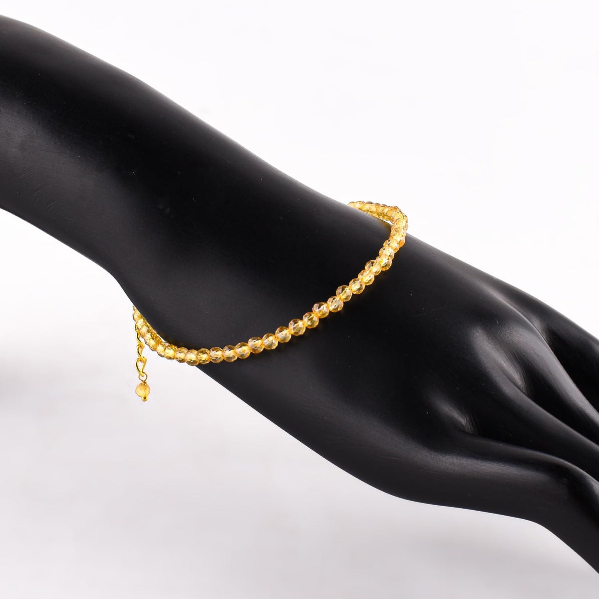 Natural Yellow Citrine Gemstone Micro Beads Dainty Bracelet Jewelry for Women, November Birthstone, Chakra Energy Crystals, 14k Gold Plated Chain 8 inch Adjustable
