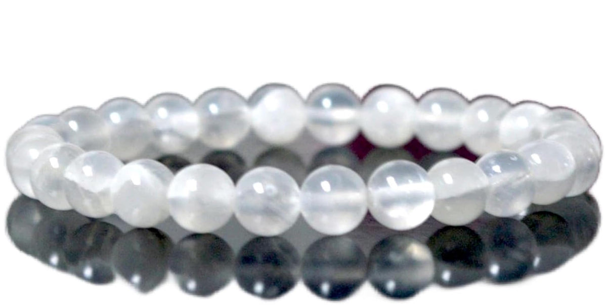 AWAKEN YOUR KUNDALINI Selenite Stretch Bracelet – 10mm Beads, Taurus & Gemini Birthstone
