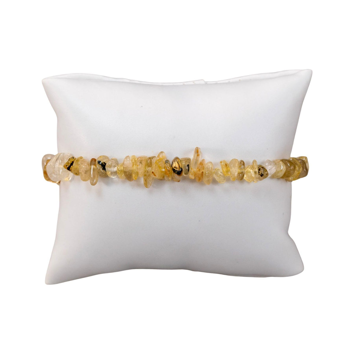Rutilated Quartz Natural Gemstone Bracelets, Chakra Crystal Healing Chip Stretch Bracelets, Gemstone Polished Irregular Crystals, Crystal Irregular Chips Beads Stretch Bracelets (Rutilated Quartz)